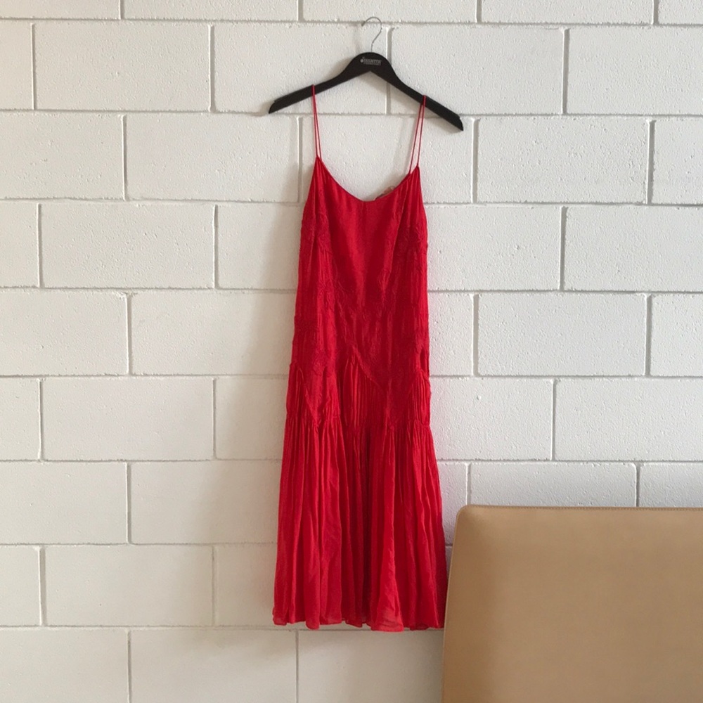 Red Zara embroidered dress size small